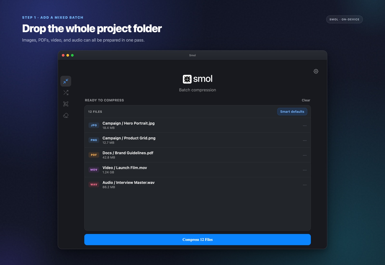 Select or drag the whole folder