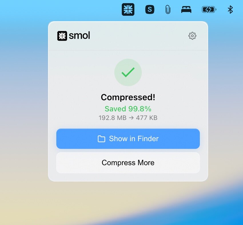 Smol quick action tray with compression, image, and metadata tools
